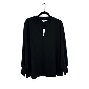 Chico's Ponte Knit Split Neck Tunic Top Size 2 US L Black Office Career NEW